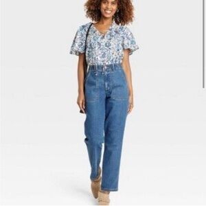 🆕 Knox Rose Womens Straight Leg Medium Blue Wash Jeans Elastic Waist XL/38